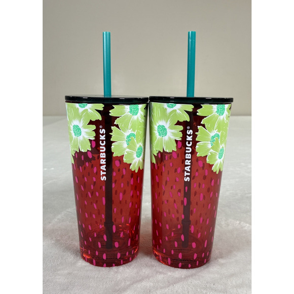 Starbucks Other - 2) Starbucks Summer 2022 Strawberry Glass Tumbler 18oz Limited Rare FS Charity